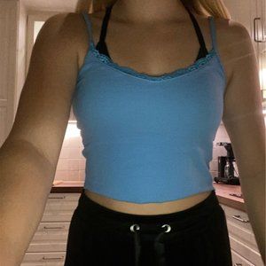 Spaghetti Strap V Neck with Lace Cropped Tops